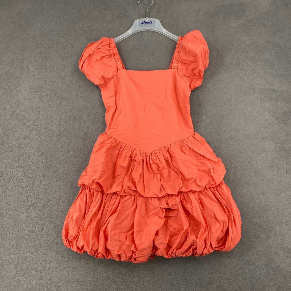 River Island Girls Coral Orange Puff Sleeve Smocked Bubble Hem Tiered Dress 12Y